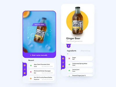 🍎Healthy Products - Food and Drink Scanner barcode beer drink food food scan health healthy food icon label navbar navigation navigation bar product scan scanner ui