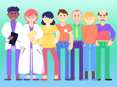 Characters board characters doctor illustration man motion design woman