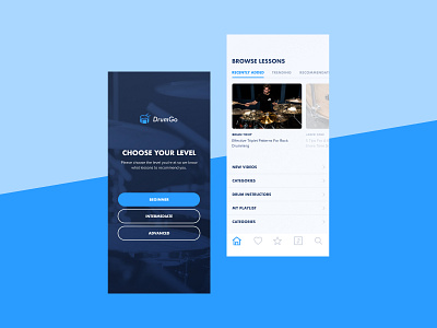 Online Drum Lessons App [UI Exploration] app design app ui screens app ux ui browse lessons choose level course app drum lessons ios app mobile app mobile ios mobile ui mobile ux mobile ux ui video lessons
