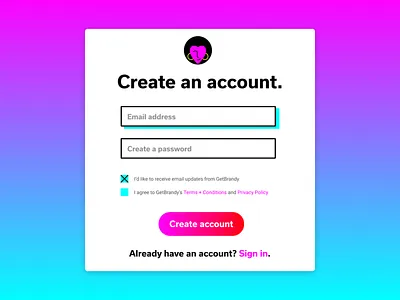 Getbrandy Create Account Screen account creation app branding design gradient background product design ui ux vector web website design