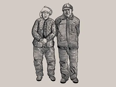 Grandparents chinese countryside couple farmer lithography people portrait traditional village