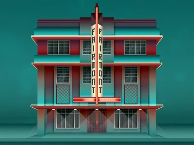 Fairmont architecture artdeco building colorblock gradient graphicdesign light neonlights retro