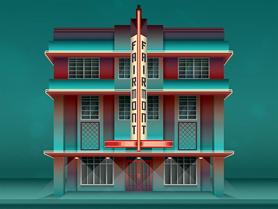 Fairmont architecture artdeco building colorblock gradient graphicdesign light neonlights retro