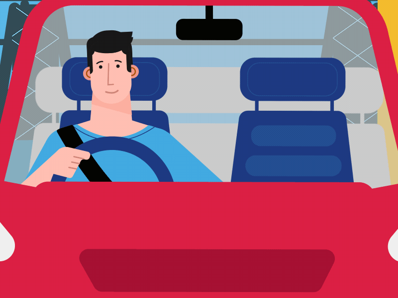 Happy Driving 2d animation animated gif animation berg car character happy driving illustration loop man motion graphic motionstory ocean road traffic vehicle