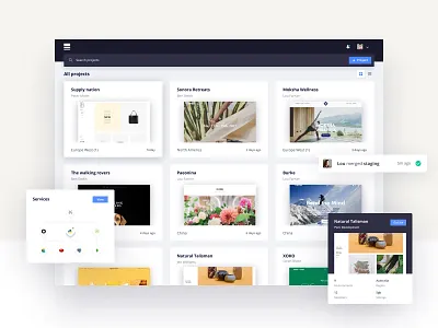 Project dashboard activity cards clean dashboard floating header hover image light nav project tree ui ux