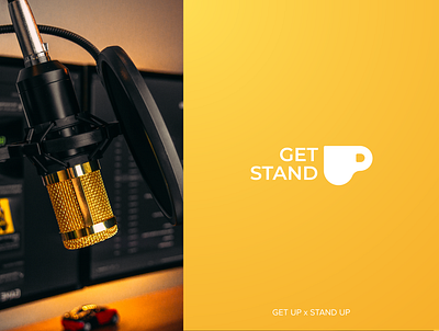 get up x stand up branding channel cup design get up stand up graphic design icon logo morning radio sun tv channel typography yellow