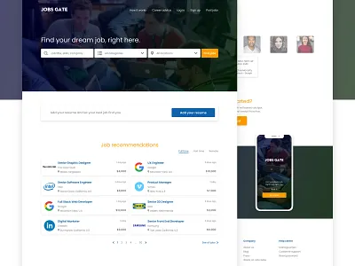 Job Portal Landing page adobe xd job portal landing page ui