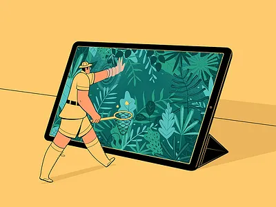 Heuristics boots butterfly character character design explorer hat illustration ipad jungle screen vector walk