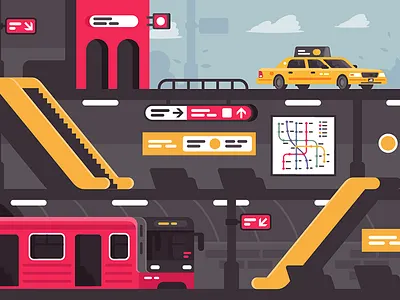 City metro building city electric fantastic flat futuristic illustration kit8 move train vector