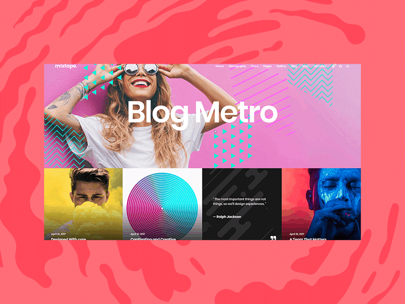 Metro Blog - Mixtape Music Theme album album cover design animation artist blog colorful creative design hello dribbble interface menu minimal modern music navigation playlist singer tour ui ux