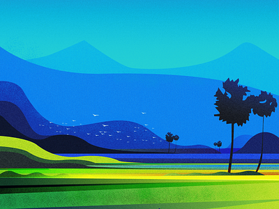 monsoon，field and wind blue china design dribbble field flat green illustration river spring tree wild