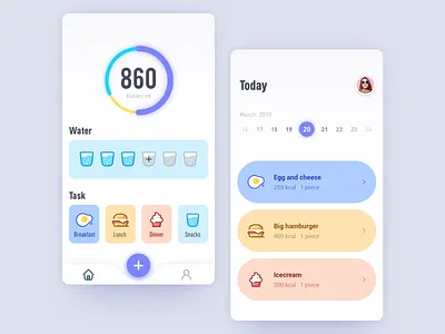 Healthy App app color design drink flat food healthy illustration ui ux
