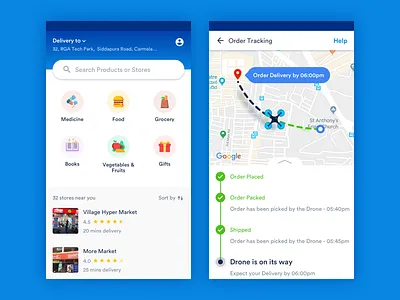Drone Delivery: Home page & Order Tracking drone delivery order tracking product categories search products ui design ux design visual design