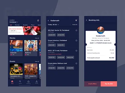 Book My Show book clean dark entertainment redesign simple ui. ux