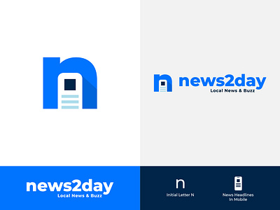 News2day - Logo Design app application branding buzz concept flat graphic design headlines illustration lettermark logo logo design minimal mobile monogram negative space news story ui