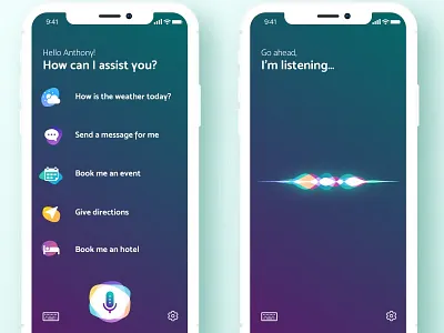 ARTIFICIAL INTELLIGENCE VOICE ASSISTANT APP ai app app concept artificial intelligence assistant concept ios app microphone ui ui elements voice voice assistant
