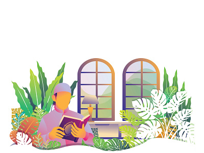 Reading Quran app character design flat illustration landing page design ui ux vector vectorart web website