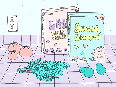 Groceries cereal food groceries illustration purple