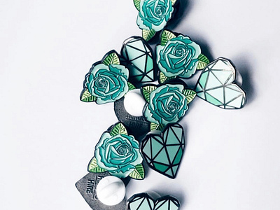 Teal Heart & Roses Enamel Pins design enamelpin geometric art heart illustration pin design product design rose teal