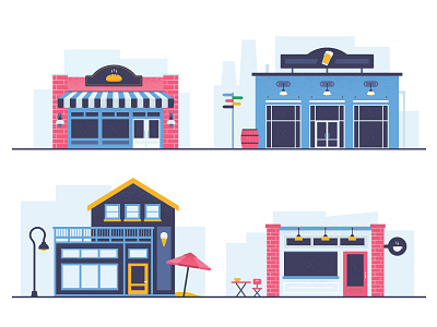 Neighborhood architechture bakery brewery building coffee ice cream illustration illustrator neighborhood seattle