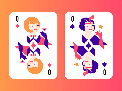 Modern Playing Cards 30 s blackjack casino cocktail custom diamond flat game illustration lucky magic stick martini playing card playing cards poker poker card queen spade vintage woman