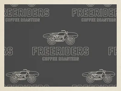 Freeriders Coffee Roasters branding coffee identity illustration line art logo motorcycle package design surfing