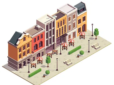Modern city street view city illustration isometric street vector