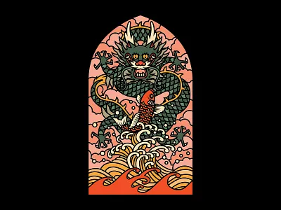 Preacher Stained Glass '19 dragon illustration koi river stained glass water