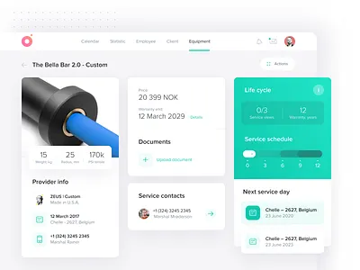 Equipment page admin panel calendar dashboard e commerce employee equipment filter internia life cycle management app notification notifications projects saas salary schedule team