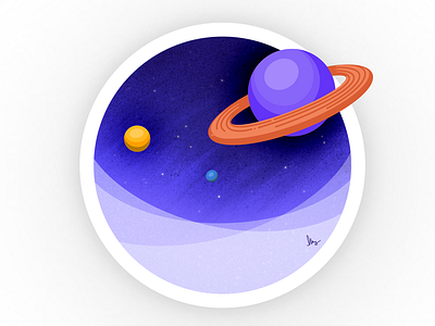 Space Landscape art artist design digital art drawing drawn flat graphic illustration landscape moon planets saturn space stars visual