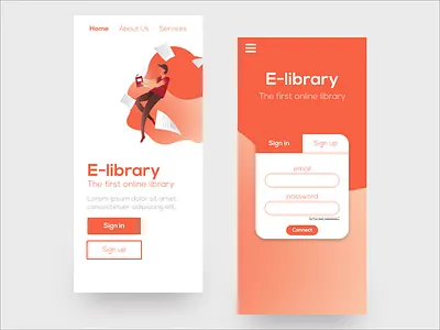 Responsive E-library clean design flat illustration ios landing landing design landing page landing page concept minimal ui ux vector web website