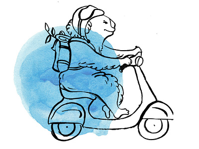 Koala riding Vespa backpack black white blackandwhite blue bold character concept design dot drawing eucalyptus hand drawing hand drawn illustration koala ride vespa watercolor watercolor background watercolor brush