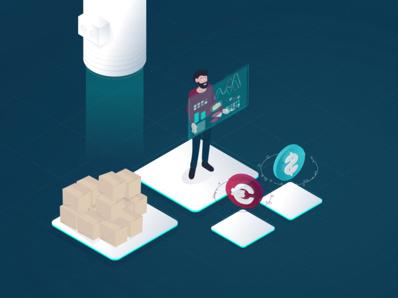 Analyticalways Transfer 2d animation futuristic illustration isometric retail