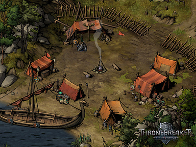 Raider Encampment architecture art camp concept concept art design environment art fantasy game game art game artist game asset illustration isometric isometric art isometric illustration medieval thronebreaker viking