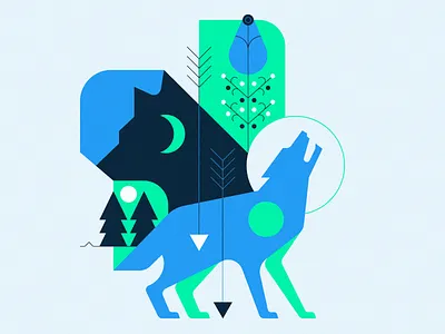 Wolves animals flower geometric illustration graphic design icon icons illustration nature shape vector wolf wolves