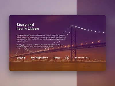 Study And Live In Lisbon background gradient landing page lisbon marketing photograhy purple typography ui website