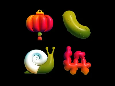 🏮🥒🐌⚾️ 3d icon illustration