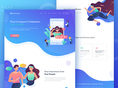 Social Runner web redesign project header homepage illustration landing page social media ui ux uiux web design