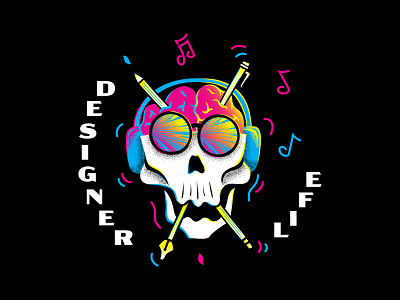 Designer Life pt.1 clean cmyk design designer dot work drawing flat gradient illustration life pencil skull sticker stipple typography vector