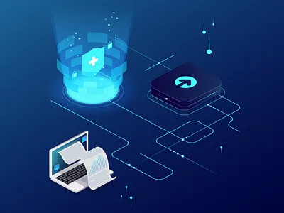 Safe & Secure apple blue clean design elements glowing illustration isometric isometric design protected safe secure shield simple vector