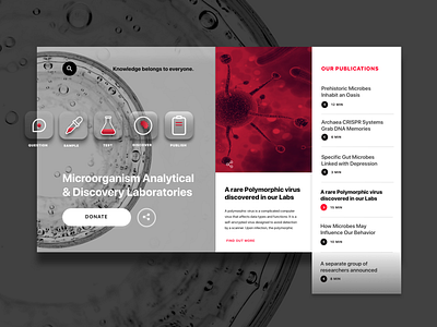 Microbiology website 2d app blue challenge color colors desktop eucation fun health icon icons interface design landing page red ui uixu ux website white