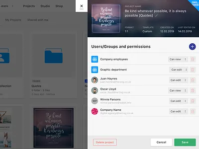 Projects settings modal for Studio design edit flat hero list modal modal window profile settings simple design ui users ux web app website