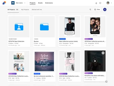Projects grid for Studio 916 design files flat gallery grid list simple social media ui ux web app website white space