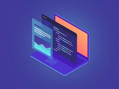 Isometric illustration concept 3d analysis analytic clean code code editor concept development flat illustration interaction isometric minimal process ui ux