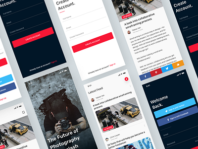 Blog App Freebie Xd appdesign blogapp blue design interfacedesign iosapp login register signup ui uidesign unsplash uxdesign