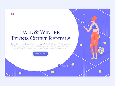 Tennis court character court girl hero image illustration landing page sport tennis