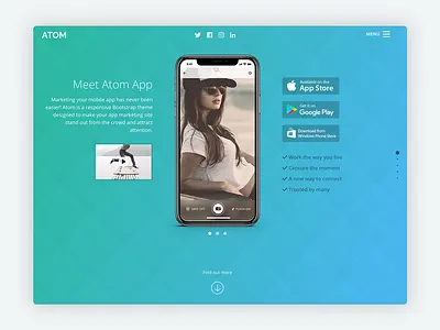Atom – Bootstrap Theme for Mobile App Startups app landing app landing page bootstrap bootstrap 4 bootstrap template bootstrap theme css developer html html5 landing page marketing mobile product responsive saas startup template theme website template