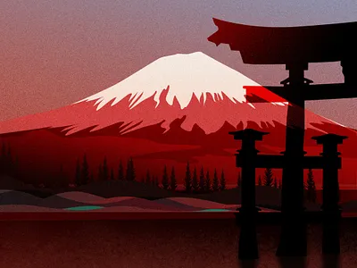 Mount Fuji, Japan design dribbble flat illustration japanfu ji lanscape mountain red spring