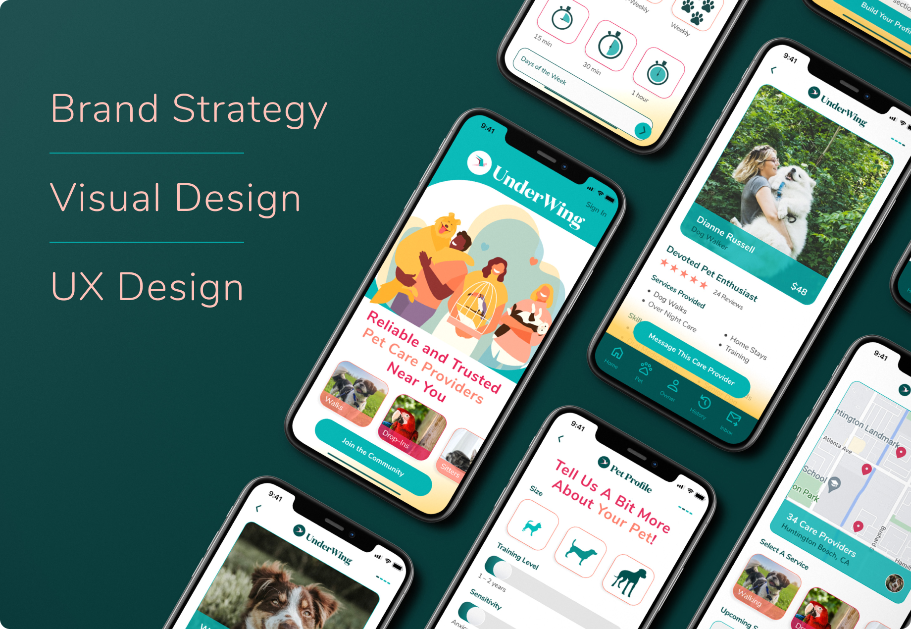 UnderWing: Branding | Product Design app app design brand identity brand strategy branding custom design graphic design illustration logo product design prototype ui ui design user flow ux ux design ux research visual design wire frames
