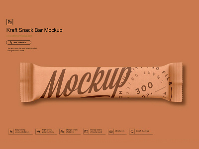 Kraft Snack Bar Mockup bar candy chocolate cookie flow pack half side view kraft mini mockup pack package plastic reformer snack